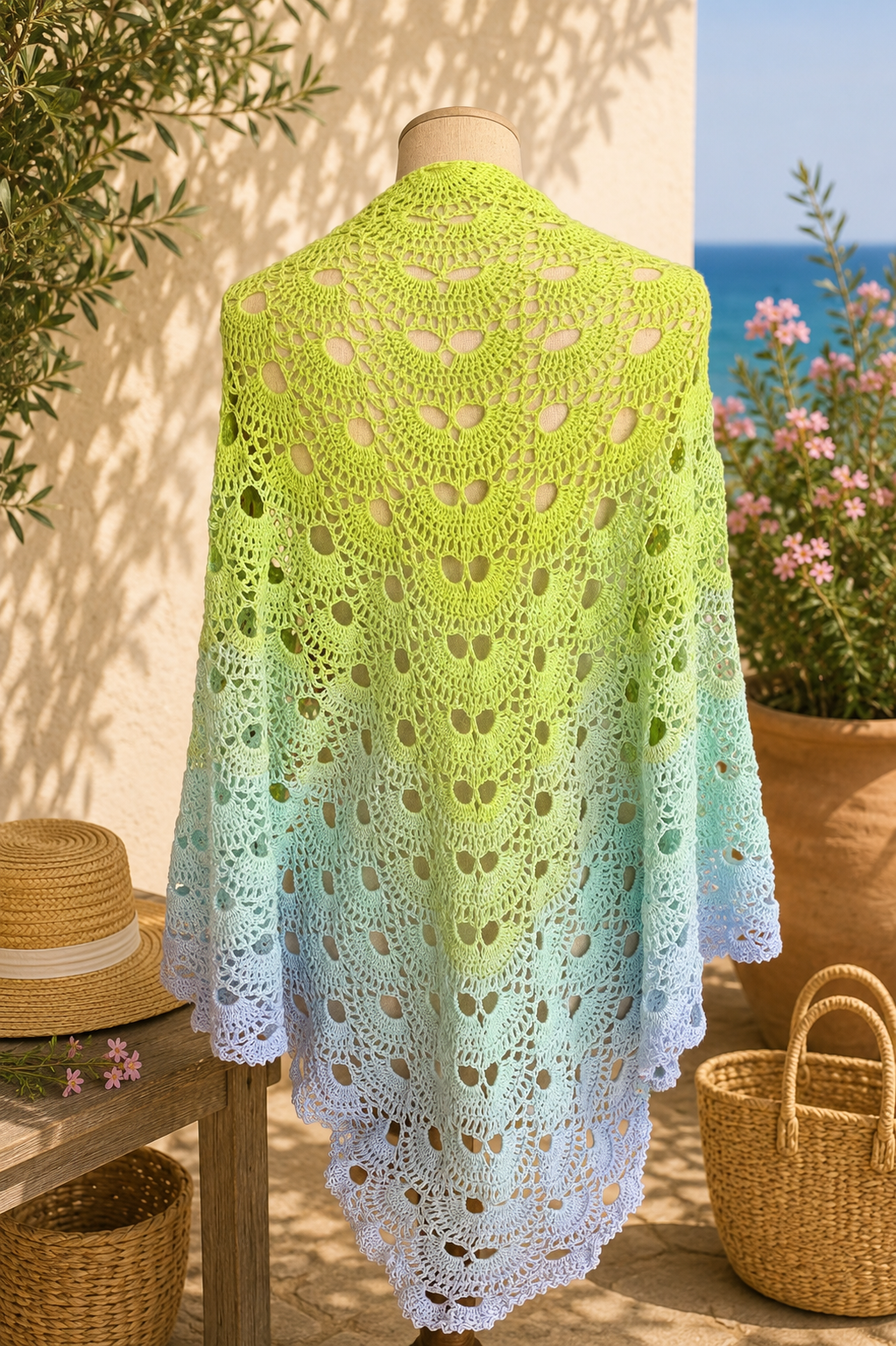 Châle artisanal au crochet en coton 